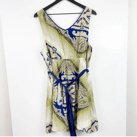 Edme & Esyllte Anthropologie Size XL Dress 100% Silk Mini A-Line w Pockets Green - Picture 3 of 10